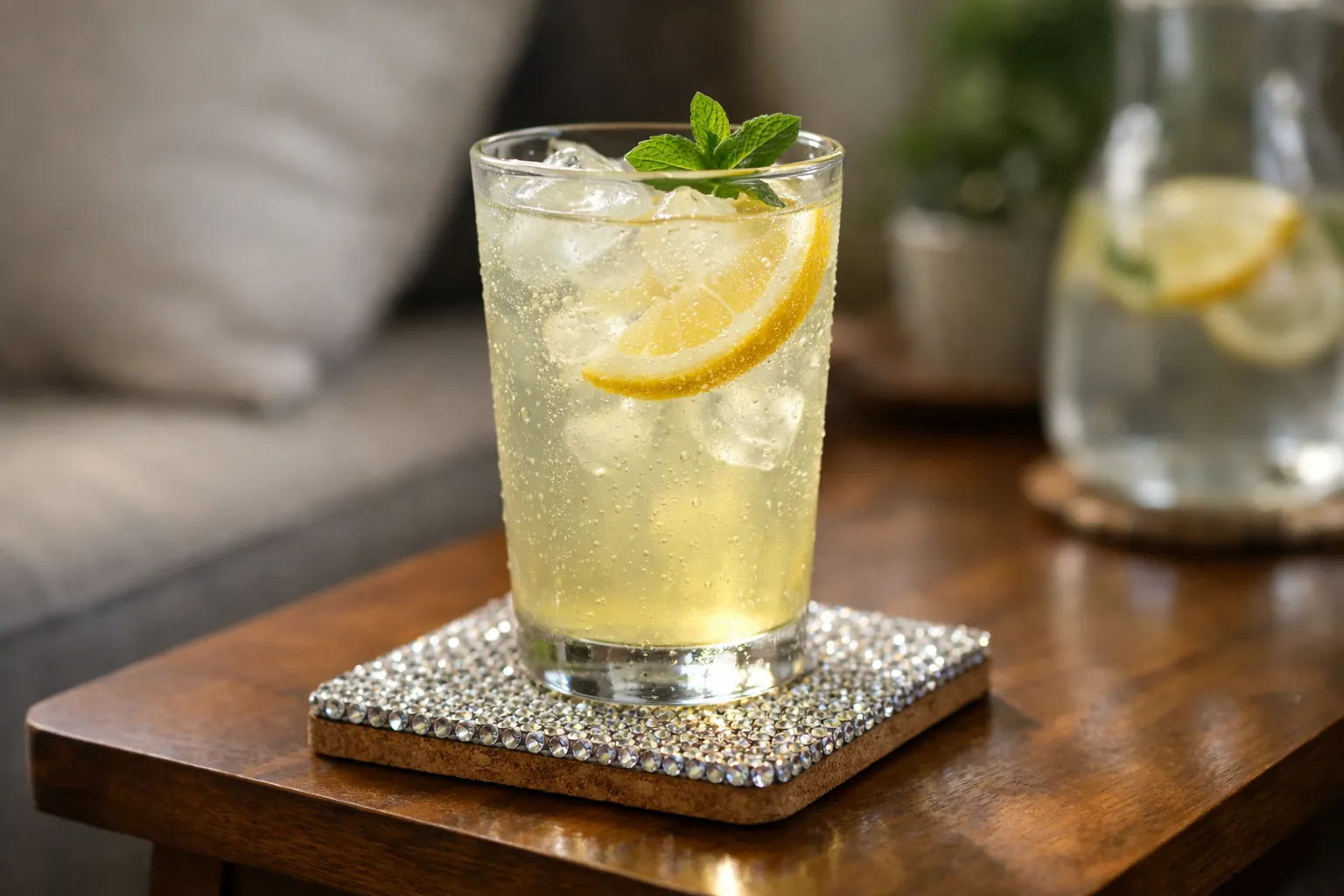 An iced drink on a sealed diamond art coaster