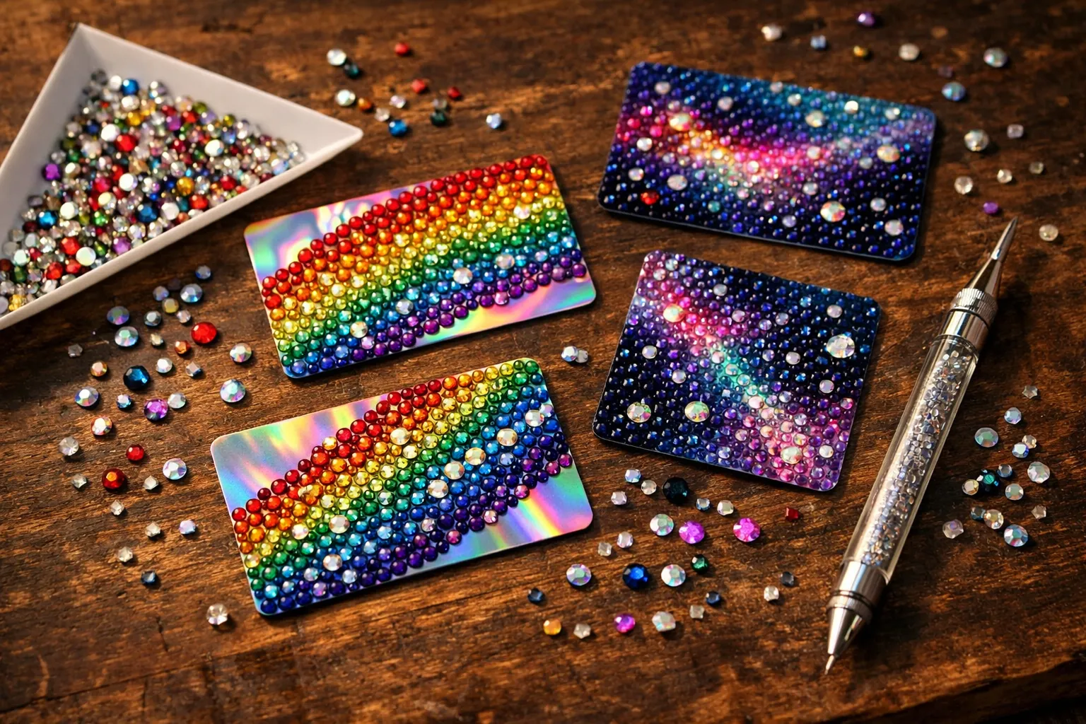 Freestyle mini cards covered in leftover drills in abstract patterns